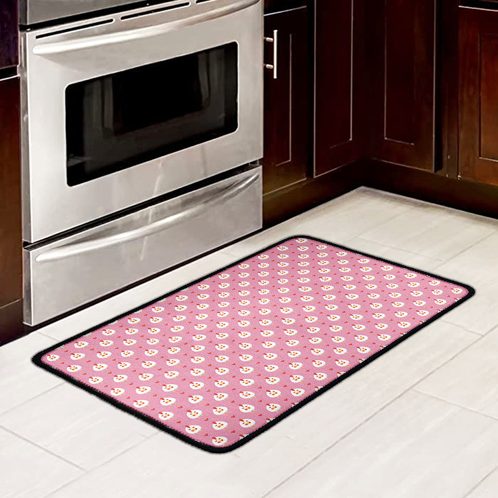 Chicken Love Emoji Pattern Print Kitchen Mat