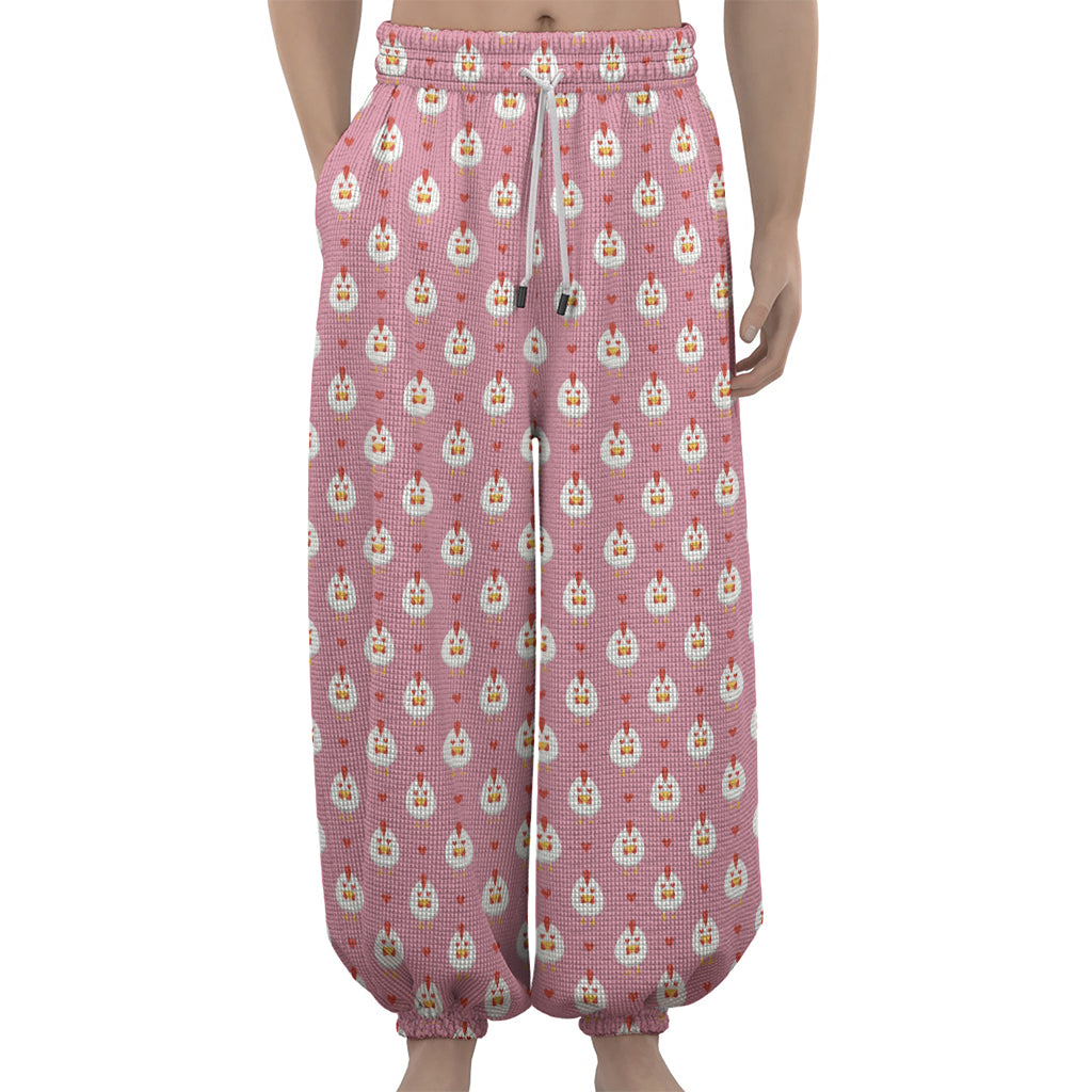 Chicken Love Emoji Pattern Print Lantern Pants