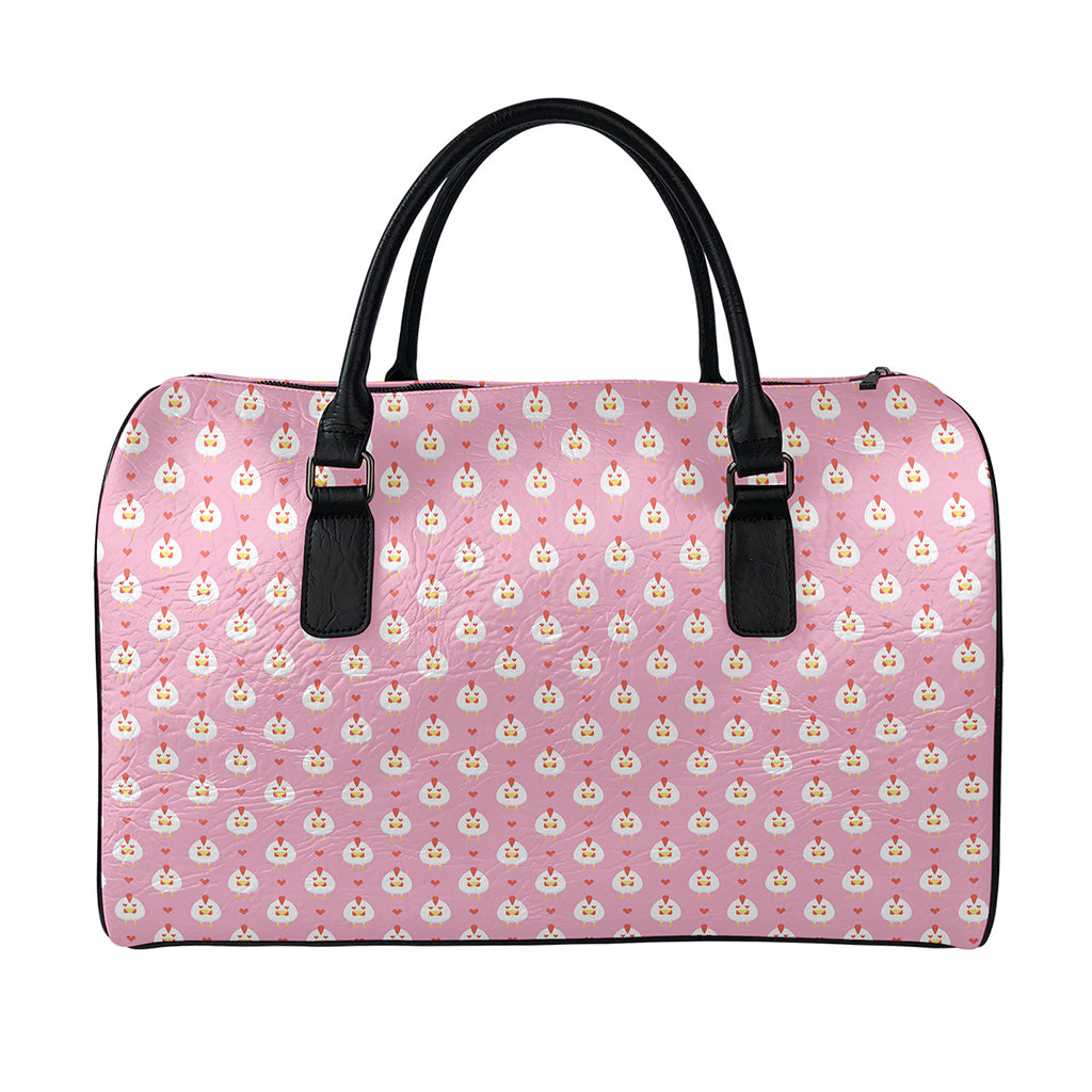 Chicken Love Emoji Pattern Print Leather Duffle Bag