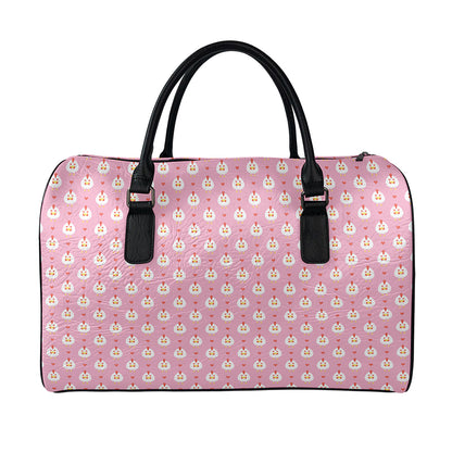 Chicken Love Emoji Pattern Print Leather Duffle Bag