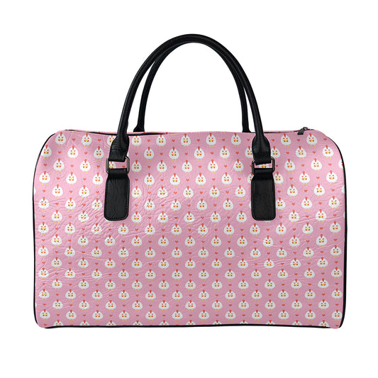 Chicken Love Emoji Pattern Print Leather Duffle Bag