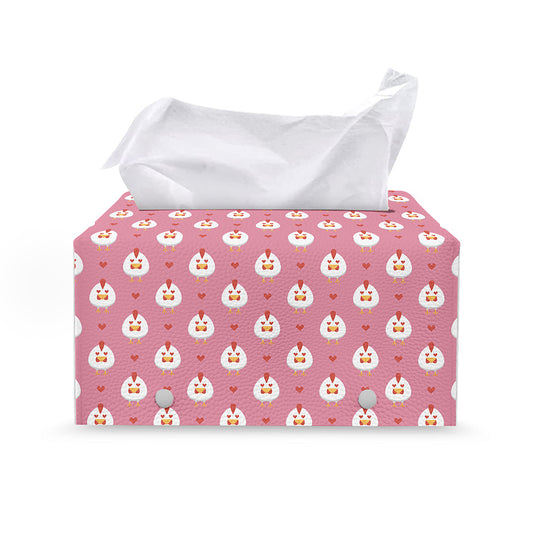 Chicken Love Emoji Pattern Print Leather Tissue Box Cover