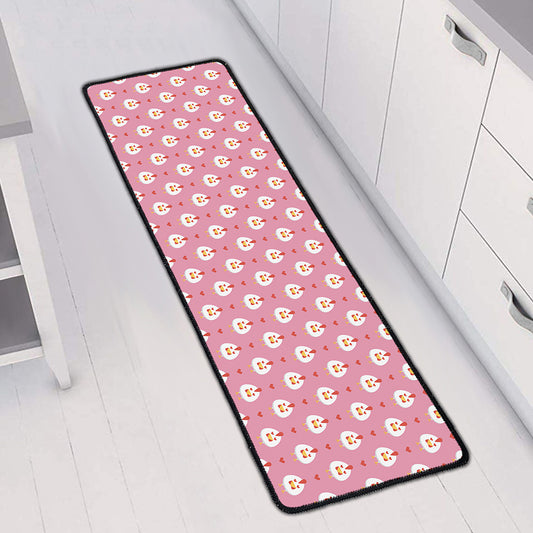 Chicken Love Emoji Pattern Print Long Kitchen Mat