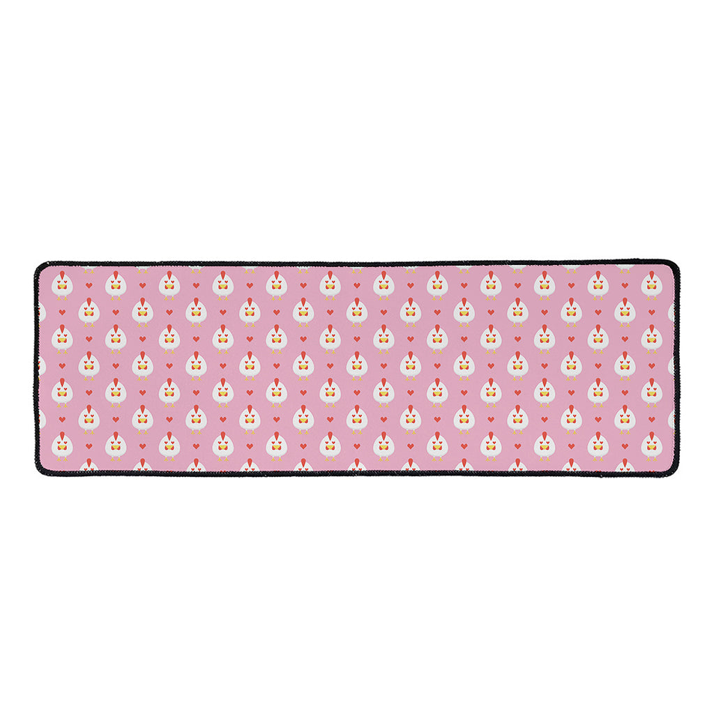 Chicken Love Emoji Pattern Print Long Kitchen Mat