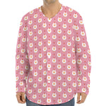 Chicken Love Emoji Pattern Print Long Sleeve Baseball Jersey