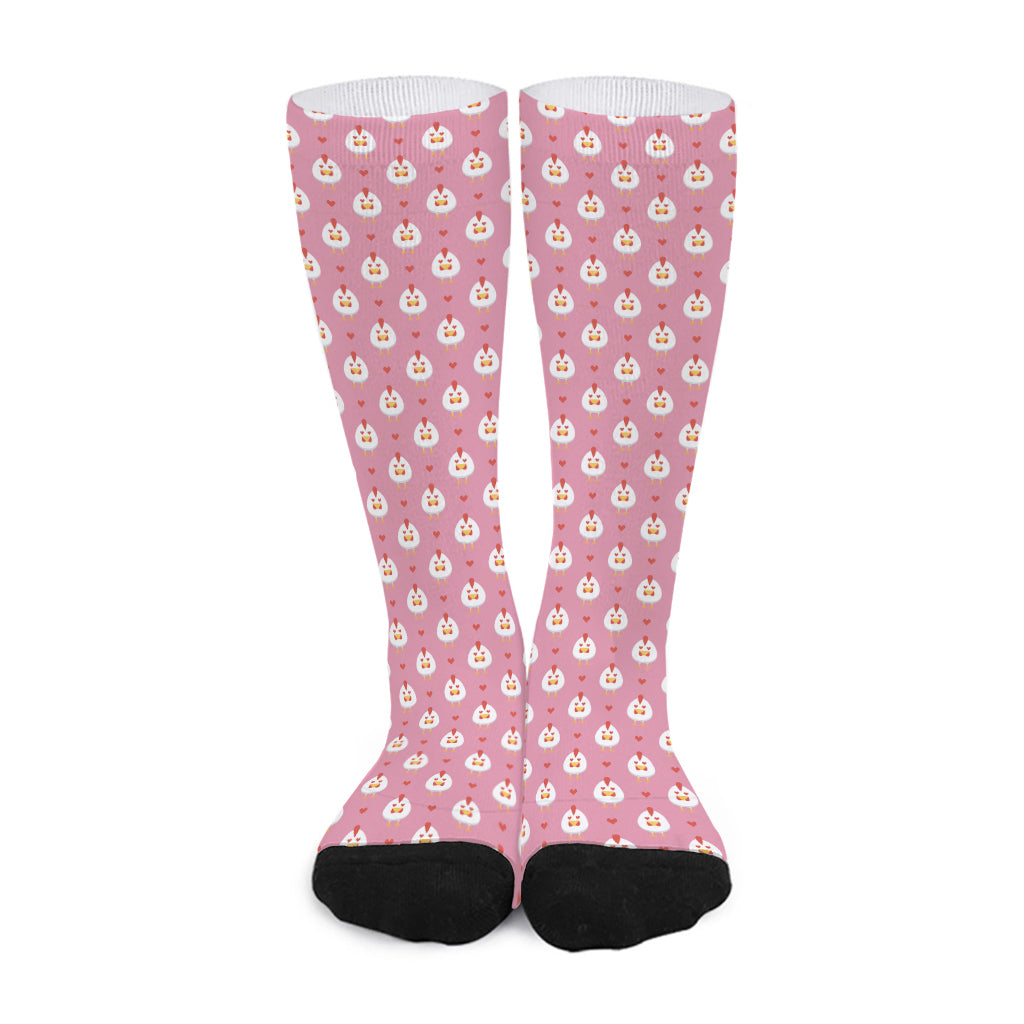 Chicken Love Emoji Pattern Print Long Socks