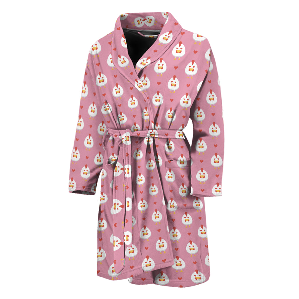 Chicken Love Emoji Pattern Print Men's Bathrobe