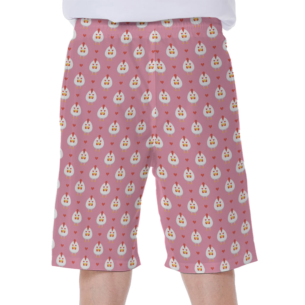 Chicken Love Emoji Pattern Print Men's Beach Shorts