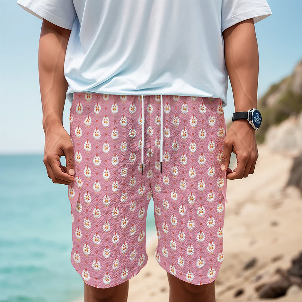 Chicken Love Emoji Pattern Print Men's Cargo Shorts