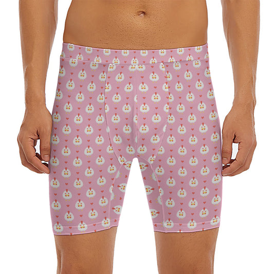 Chicken Love Emoji Pattern Print Men's Long Boxer Briefs