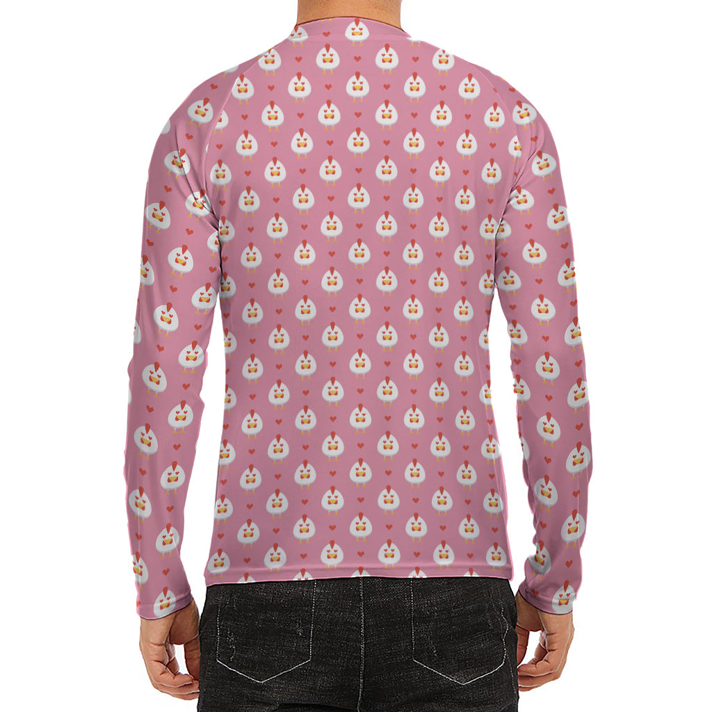 Chicken Love Emoji Pattern Print Men's Long Sleeve Rash Guard