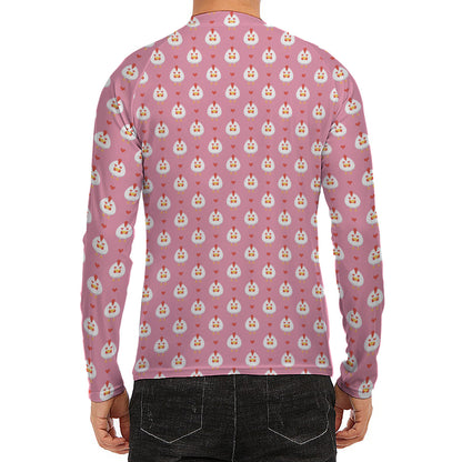 Chicken Love Emoji Pattern Print Men's Long Sleeve Rash Guard