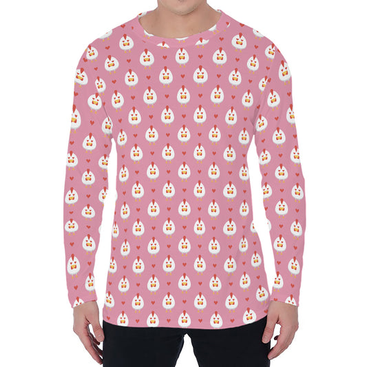 Chicken Love Emoji Pattern Print Men's Long Sleeve T-Shirt