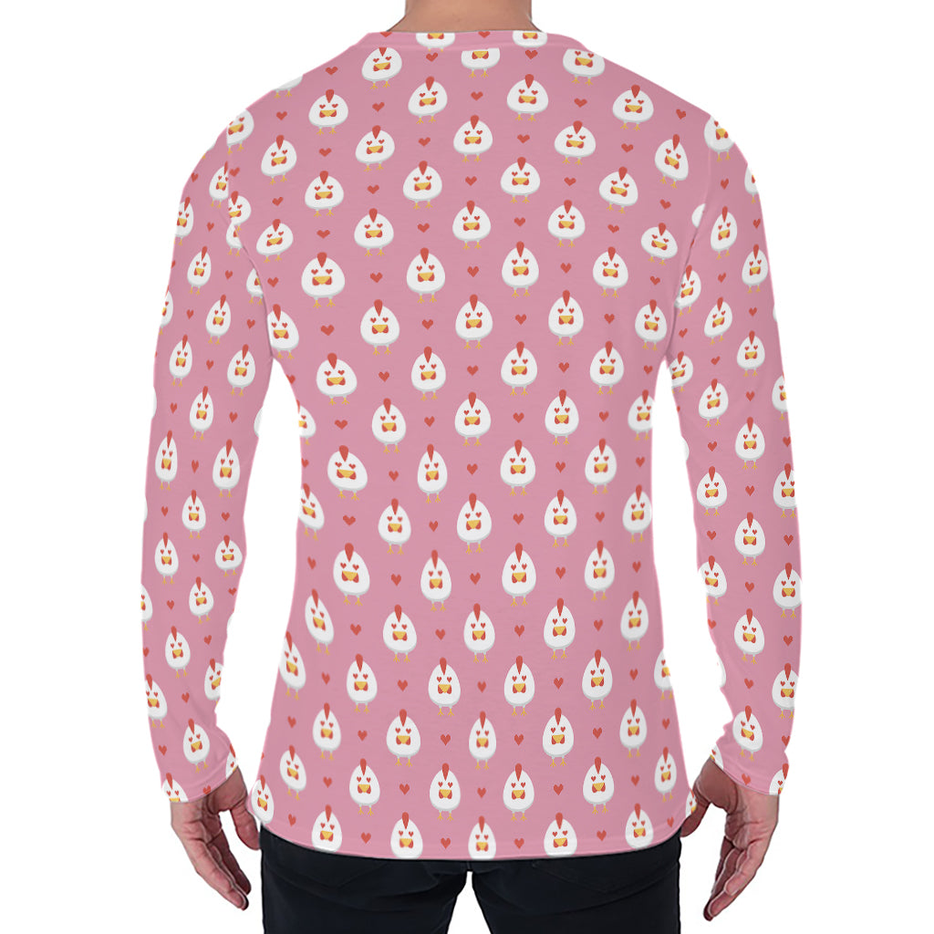 Chicken Love Emoji Pattern Print Men's Long Sleeve T-Shirt