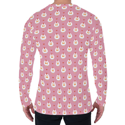 Chicken Love Emoji Pattern Print Men's Long Sleeve T-Shirt