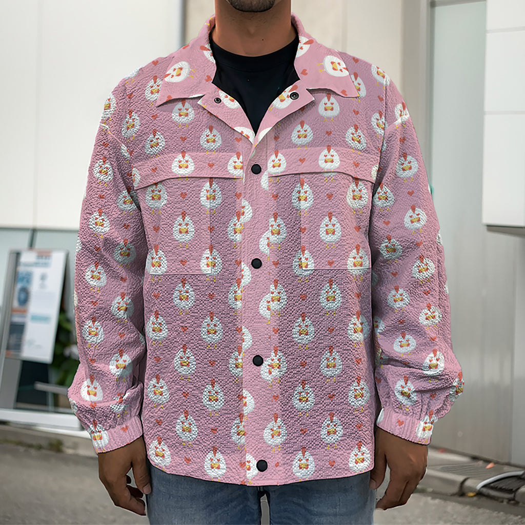 Chicken Love Emoji Pattern Print Men's Shirt Jacket