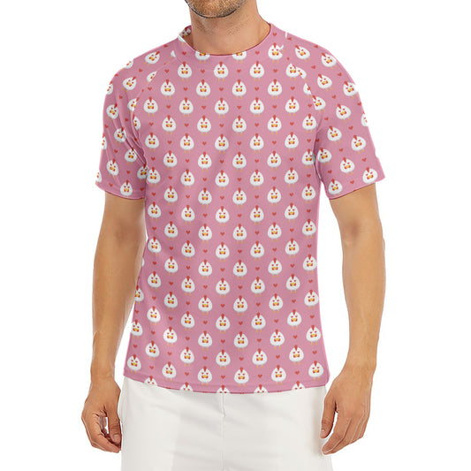 Chicken Love Emoji Pattern Print Men's Short Sleeve Rash Guard