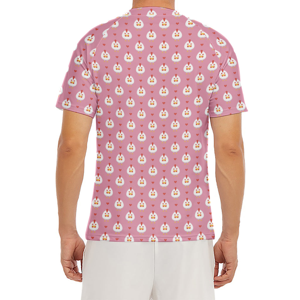 Chicken Love Emoji Pattern Print Men's Short Sleeve Rash Guard