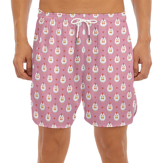 Chicken Love Emoji Pattern Print Men's Split Running Shorts