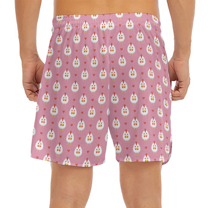 Chicken Love Emoji Pattern Print Men's Split Running Shorts