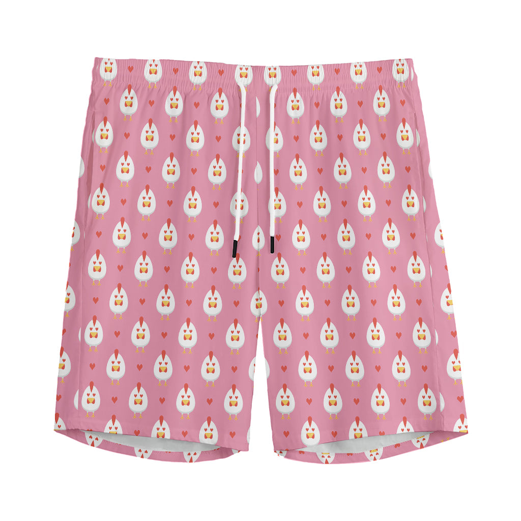 Chicken Love Emoji Pattern Print Men's Sports Shorts