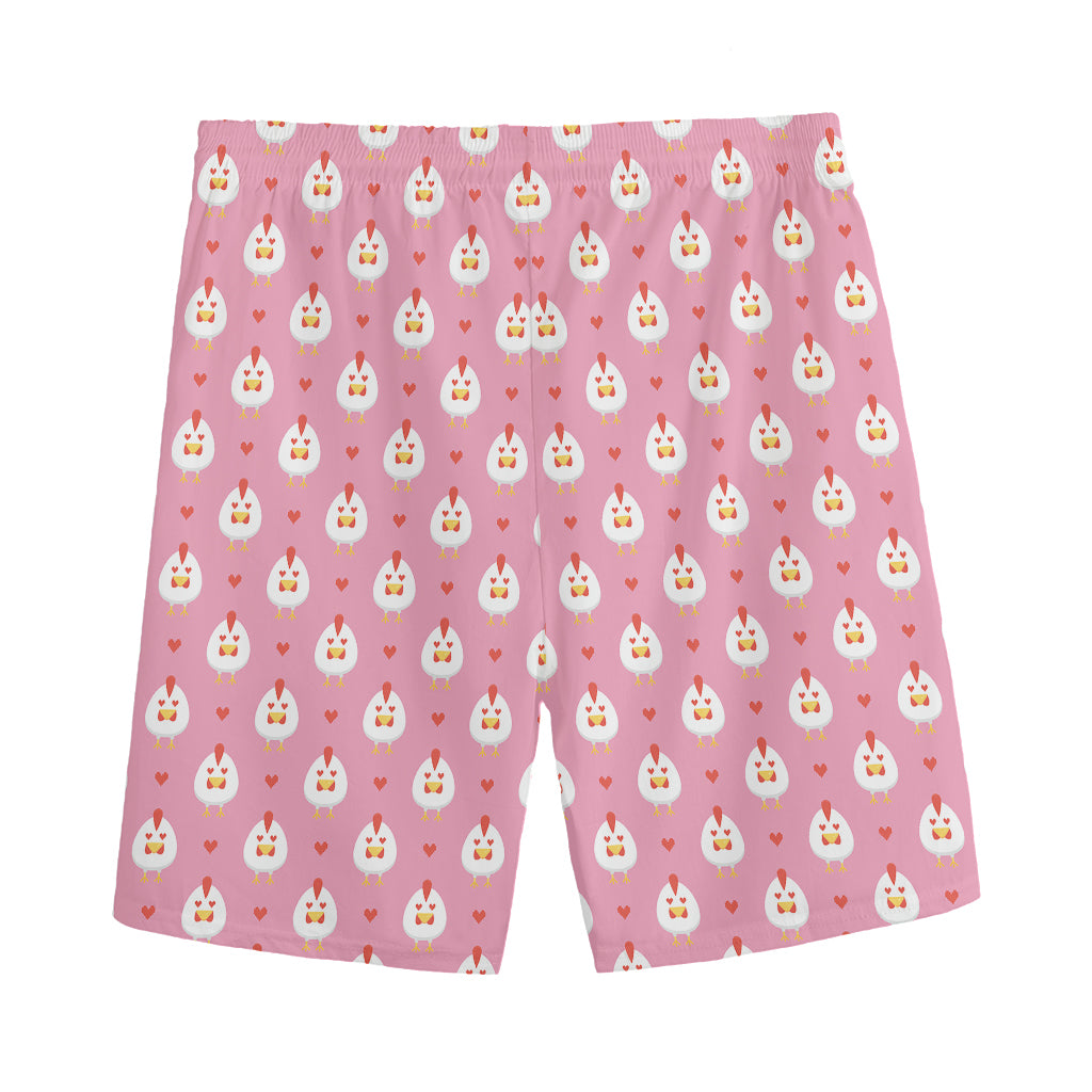 Chicken Love Emoji Pattern Print Men's Sports Shorts