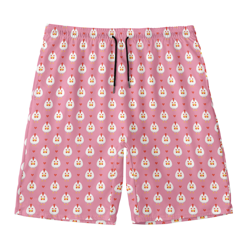 Chicken Love Emoji Pattern Print Men's Swim Trunks