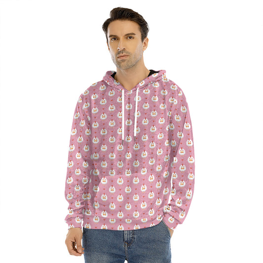 Chicken Love Emoji Pattern Print Men's Velvet Pullover Hoodie