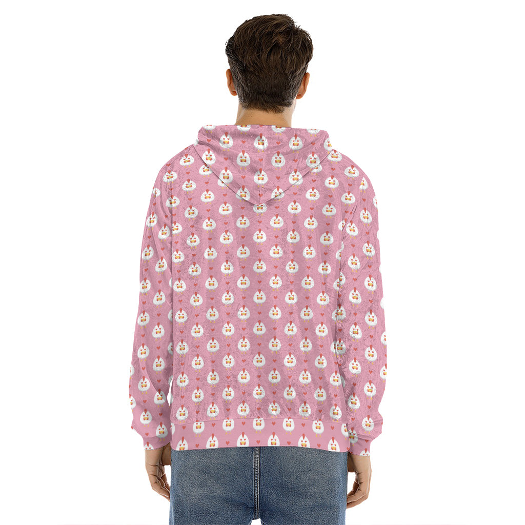 Chicken Love Emoji Pattern Print Men's Velvet Pullover Hoodie