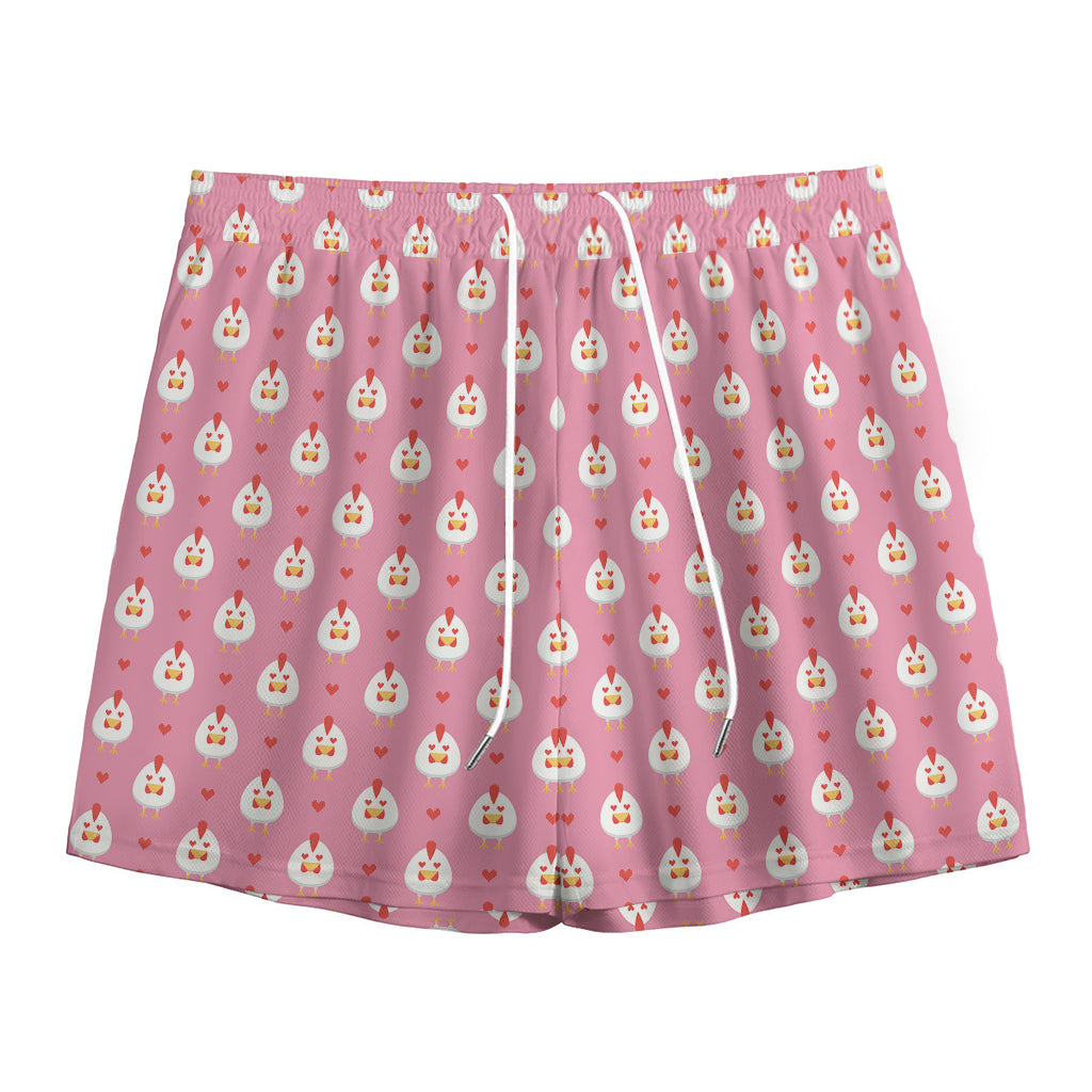 Chicken Love Emoji Pattern Print Mesh Shorts