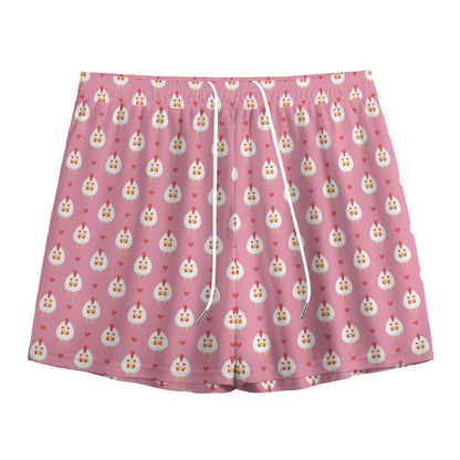 Chicken Love Emoji Pattern Print Mesh Shorts