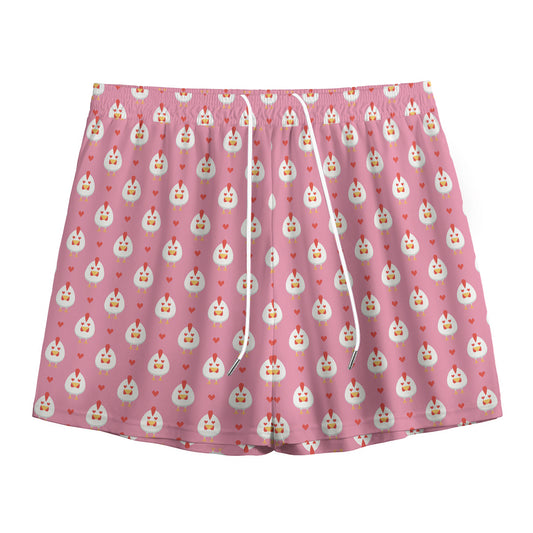 Chicken Love Emoji Pattern Print Mesh Shorts