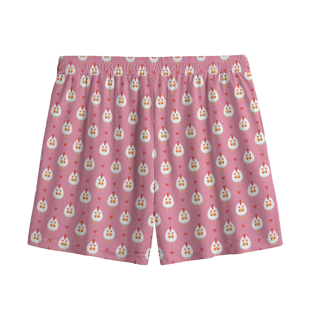 Chicken Love Emoji Pattern Print Mesh Shorts