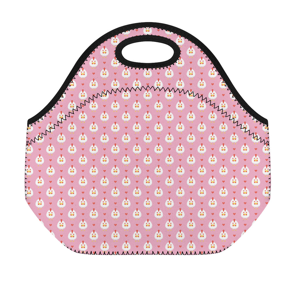 Chicken Love Emoji Pattern Print Neoprene Lunch Bag