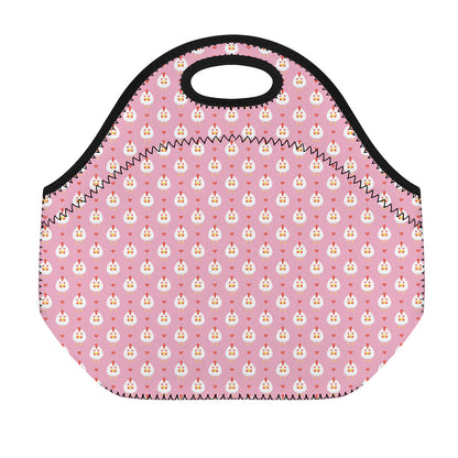 Chicken Love Emoji Pattern Print Neoprene Lunch Bag