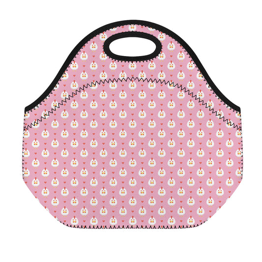 Chicken Love Emoji Pattern Print Neoprene Lunch Bag