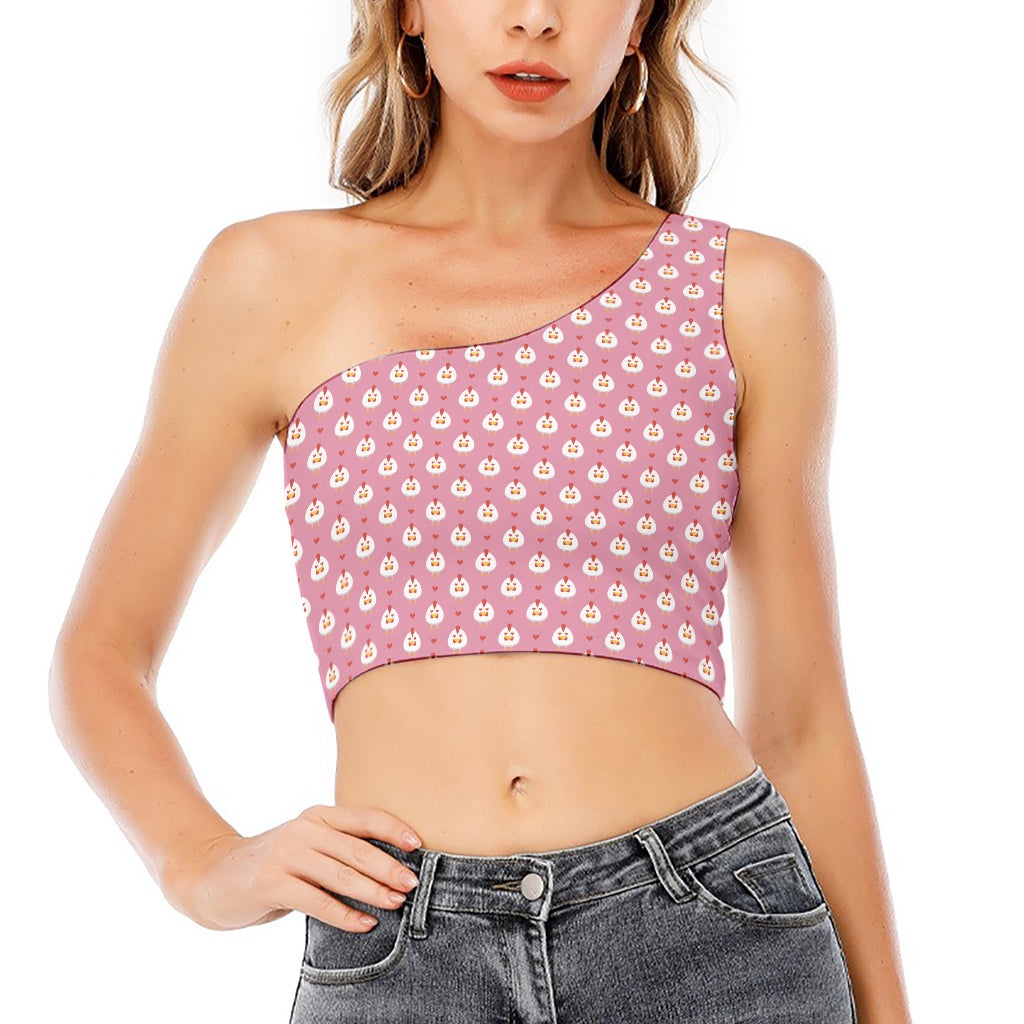 Chicken Love Emoji Pattern Print One Shoulder Crop Top