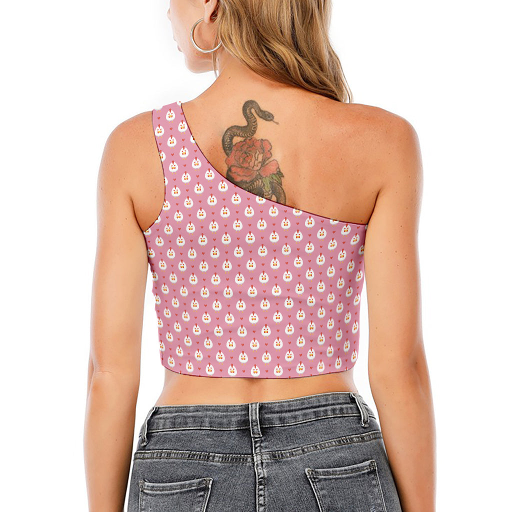 Chicken Love Emoji Pattern Print One Shoulder Crop Top