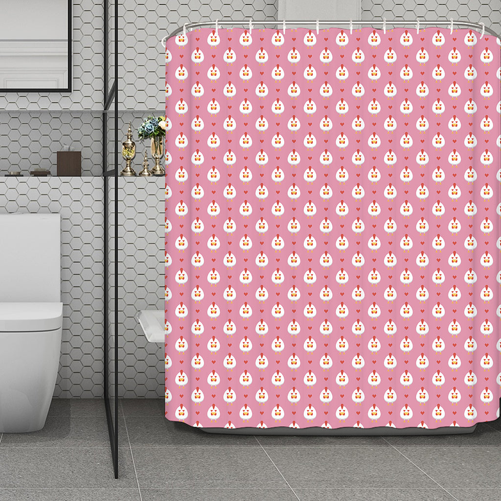 Chicken Love Emoji Pattern Print Polyester Shower Curtain