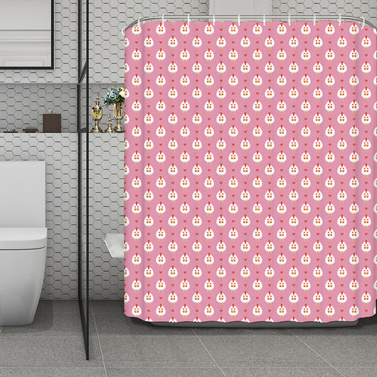 Chicken Love Emoji Pattern Print Polyester Shower Curtain