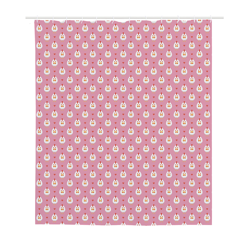 Chicken Love Emoji Pattern Print Polyester Shower Curtain
