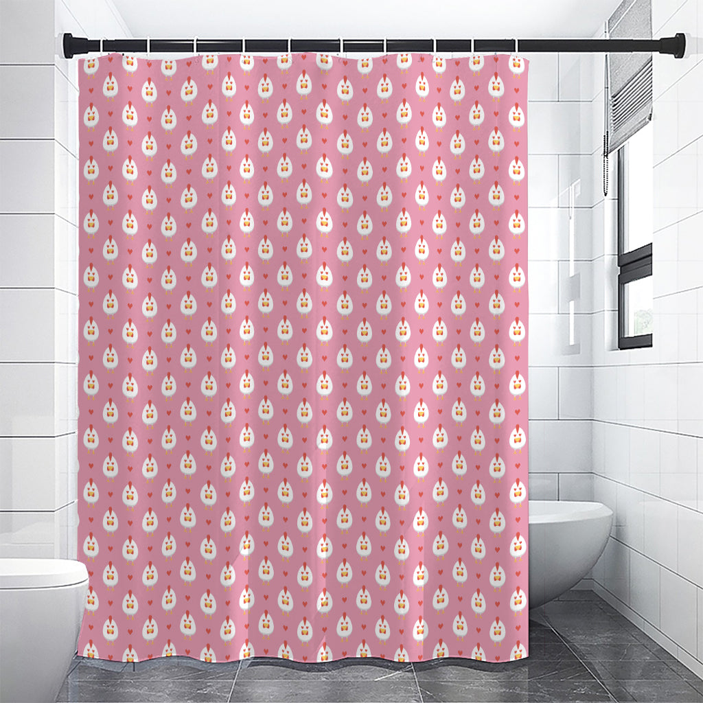 Chicken Love Emoji Pattern Print Premium Shower Curtain