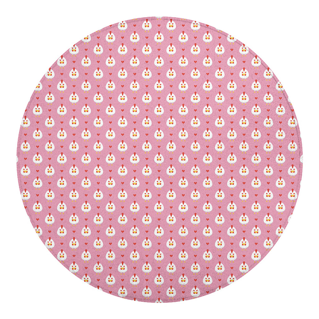 Chicken Love Emoji Pattern Print Round Blanket
