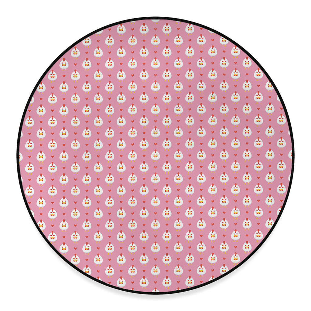 Chicken Love Emoji Pattern Print Round Floor Mat