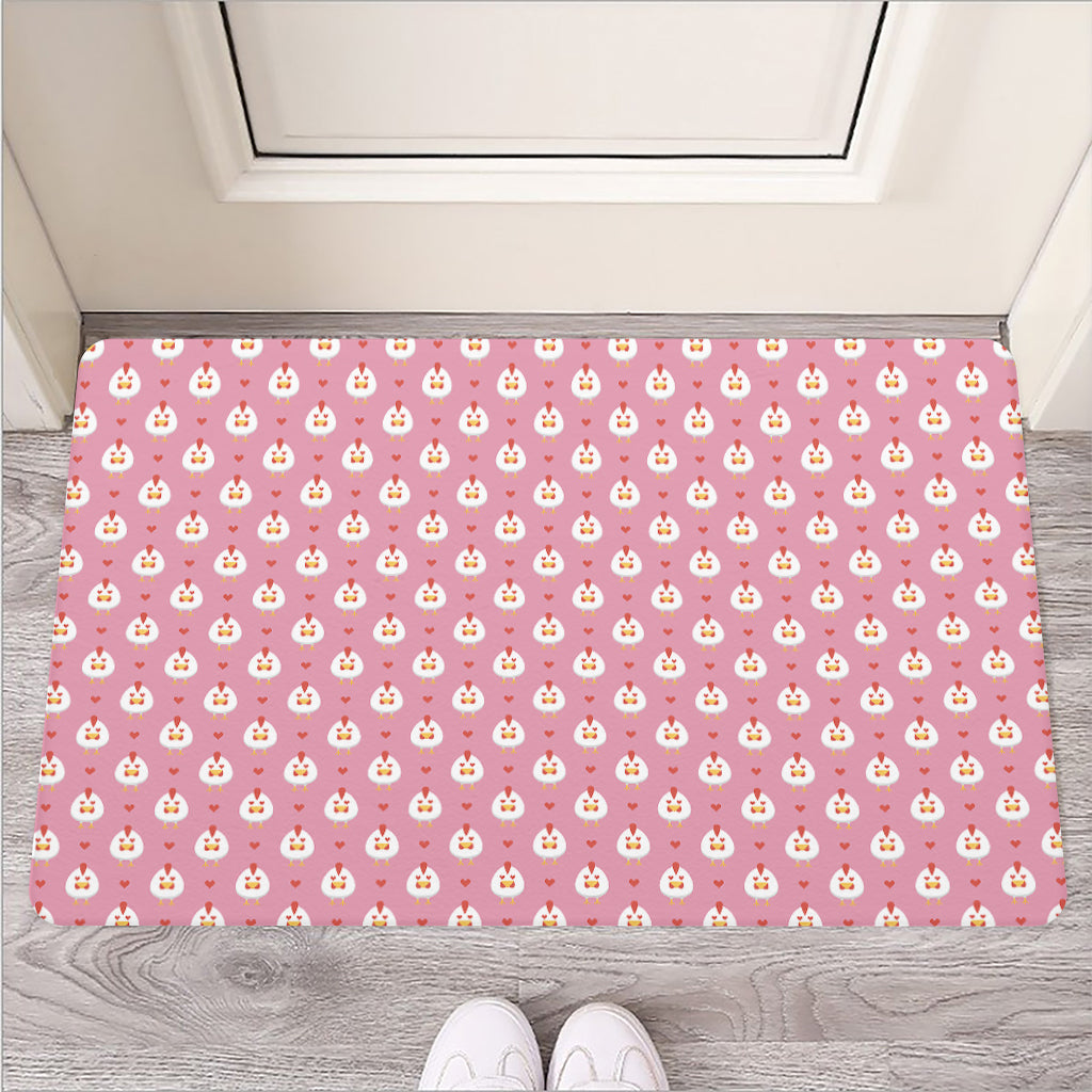 Chicken Love Emoji Pattern Print Rubber Doormat