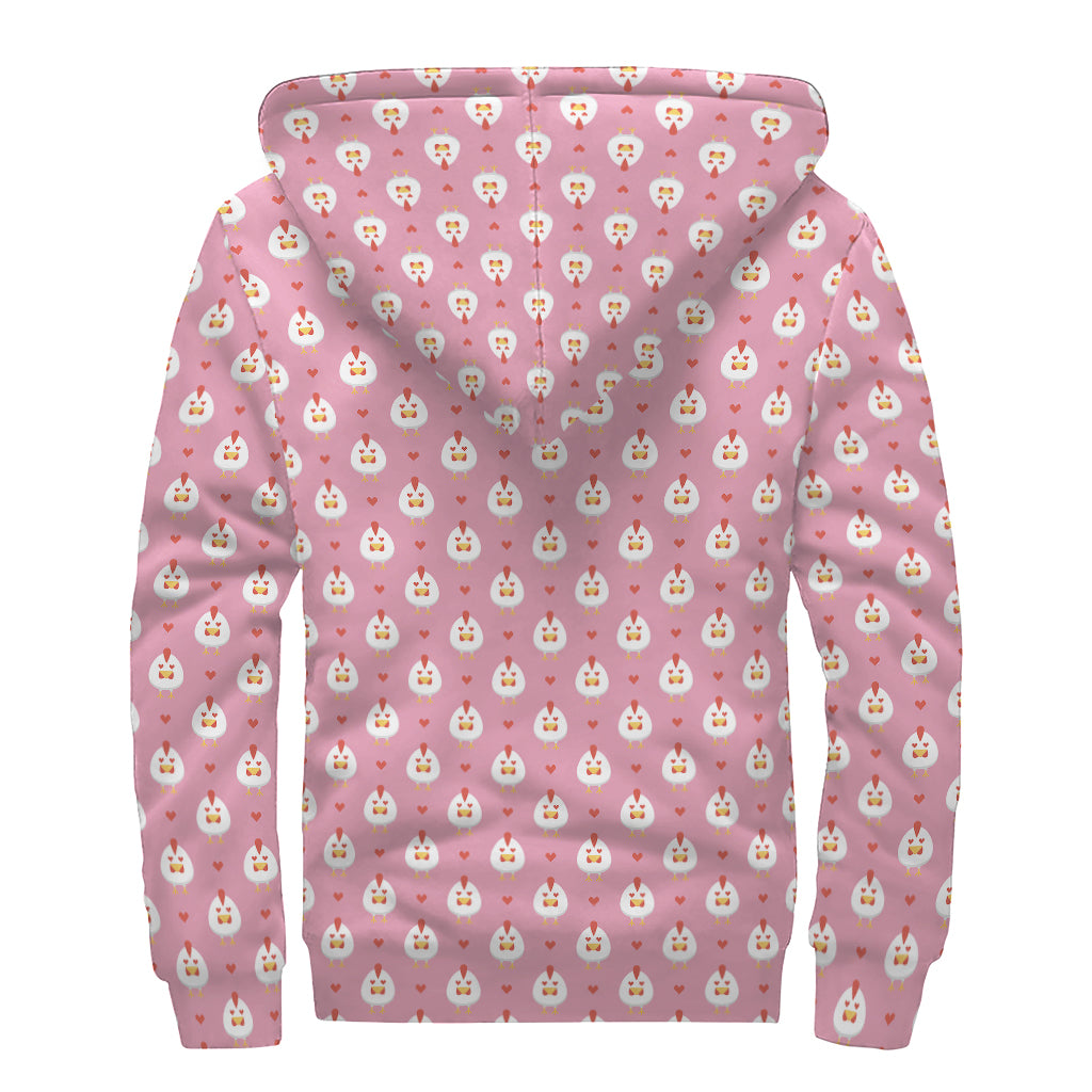 Chicken Love Emoji Pattern Print Sherpa Lined Zip Up Hoodie