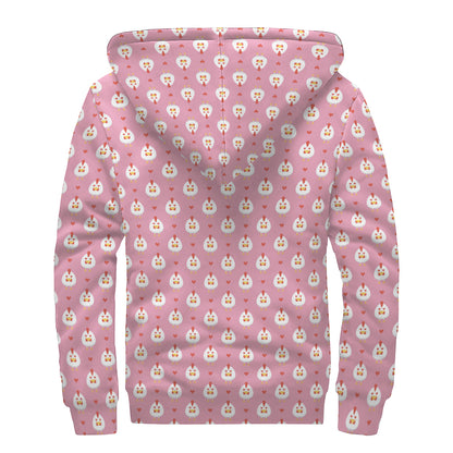 Chicken Love Emoji Pattern Print Sherpa Lined Zip Up Hoodie
