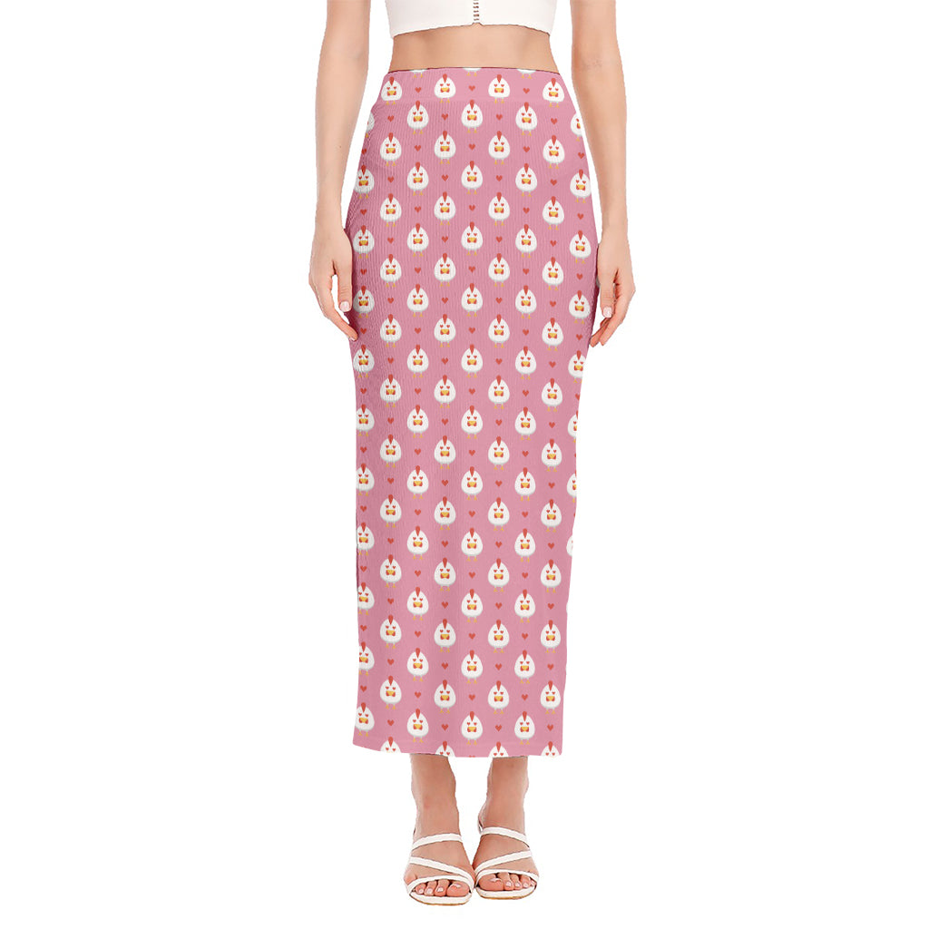 Chicken Love Emoji Pattern Print Side Slit Maxi Skirt