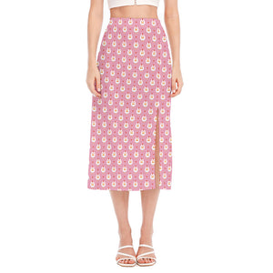 Chicken Love Emoji Pattern Print Side Slit Midi Skirt