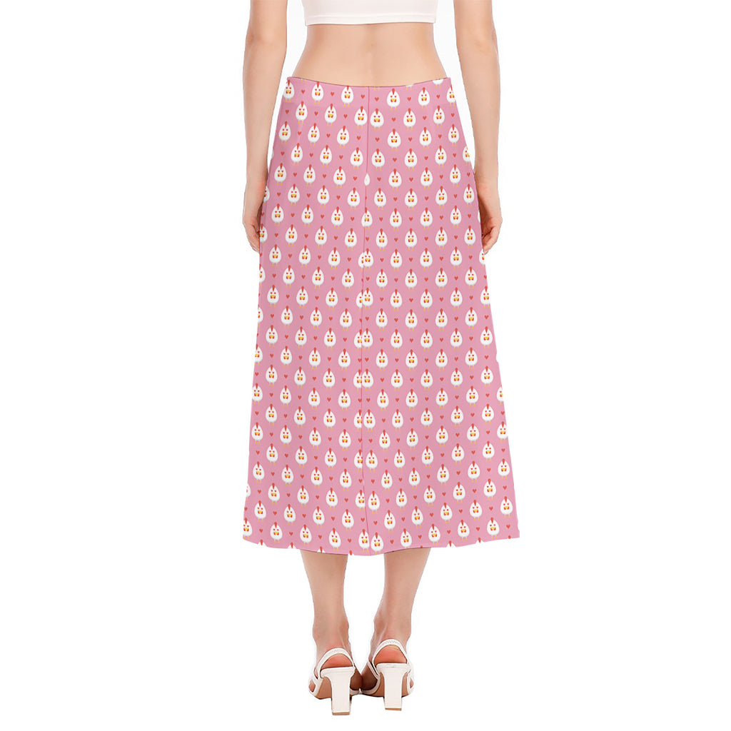 Chicken Love Emoji Pattern Print Side Slit Midi Skirt